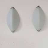 Pair of vintage wall lights, chrome and sandblasted glass, Italy 1980.
