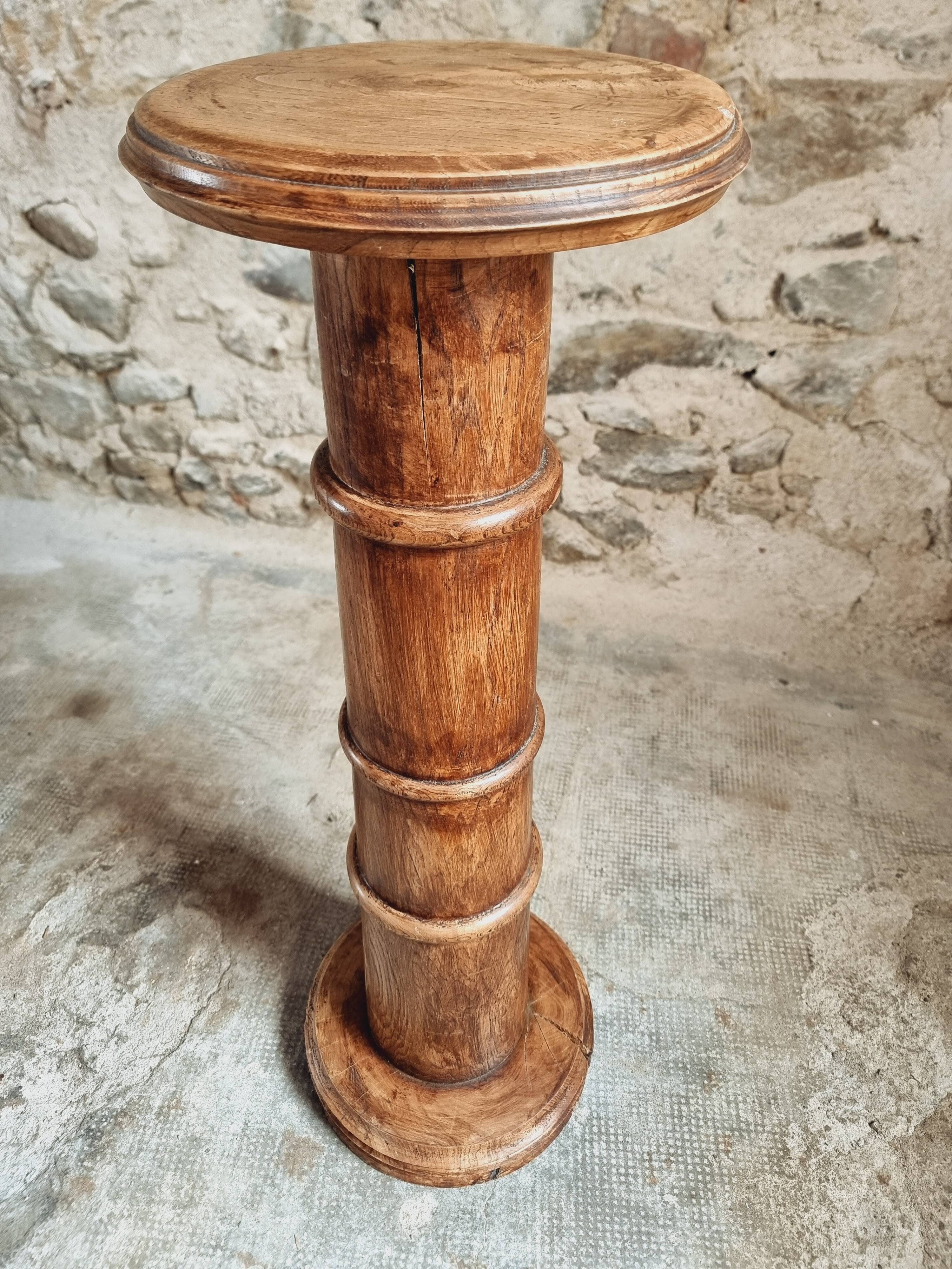 Antique elm side table – French column circa 1900 – Plant stand