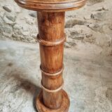 Sellette ancienne en orme – Colonne française vers 1900 – Socle pour plante