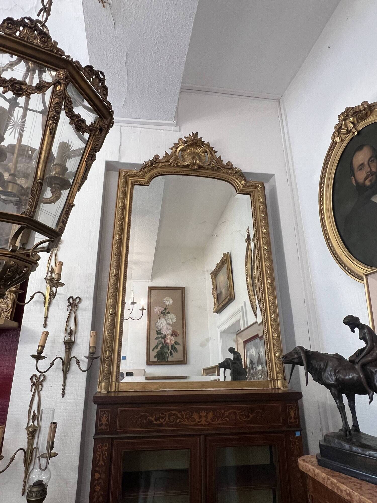Antique mirror in wood and gilded stucco, Louis XV style, 19th century