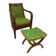 Fauteuil gondole acajou et son repose-pieds