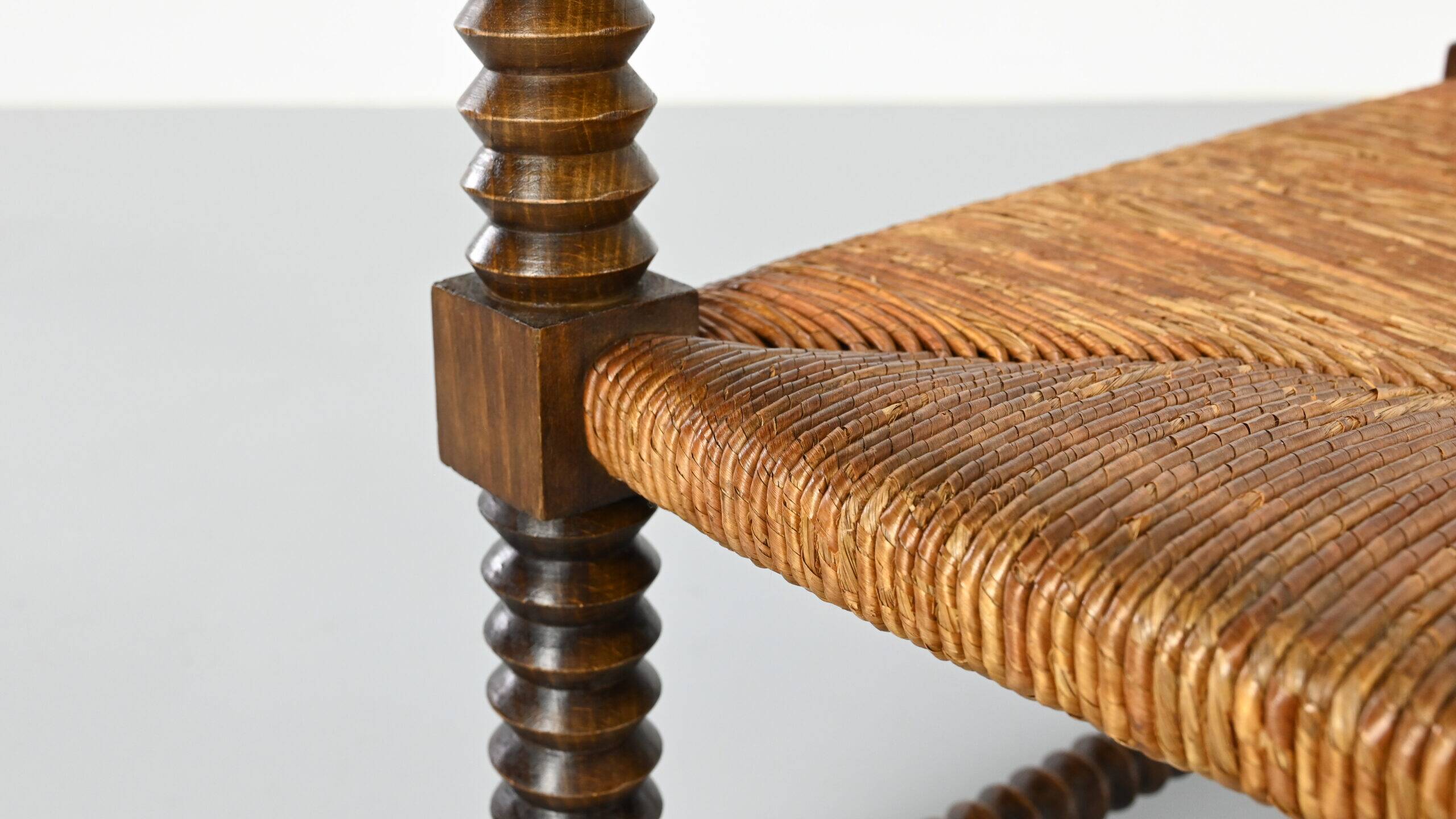 Pair of French armchairs with twisted legs in the style of Charles Dudouyt, France, 1940s.