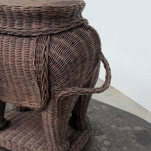 Large vintage wicker elephant plant stand / side table – sculptural bohemian statement