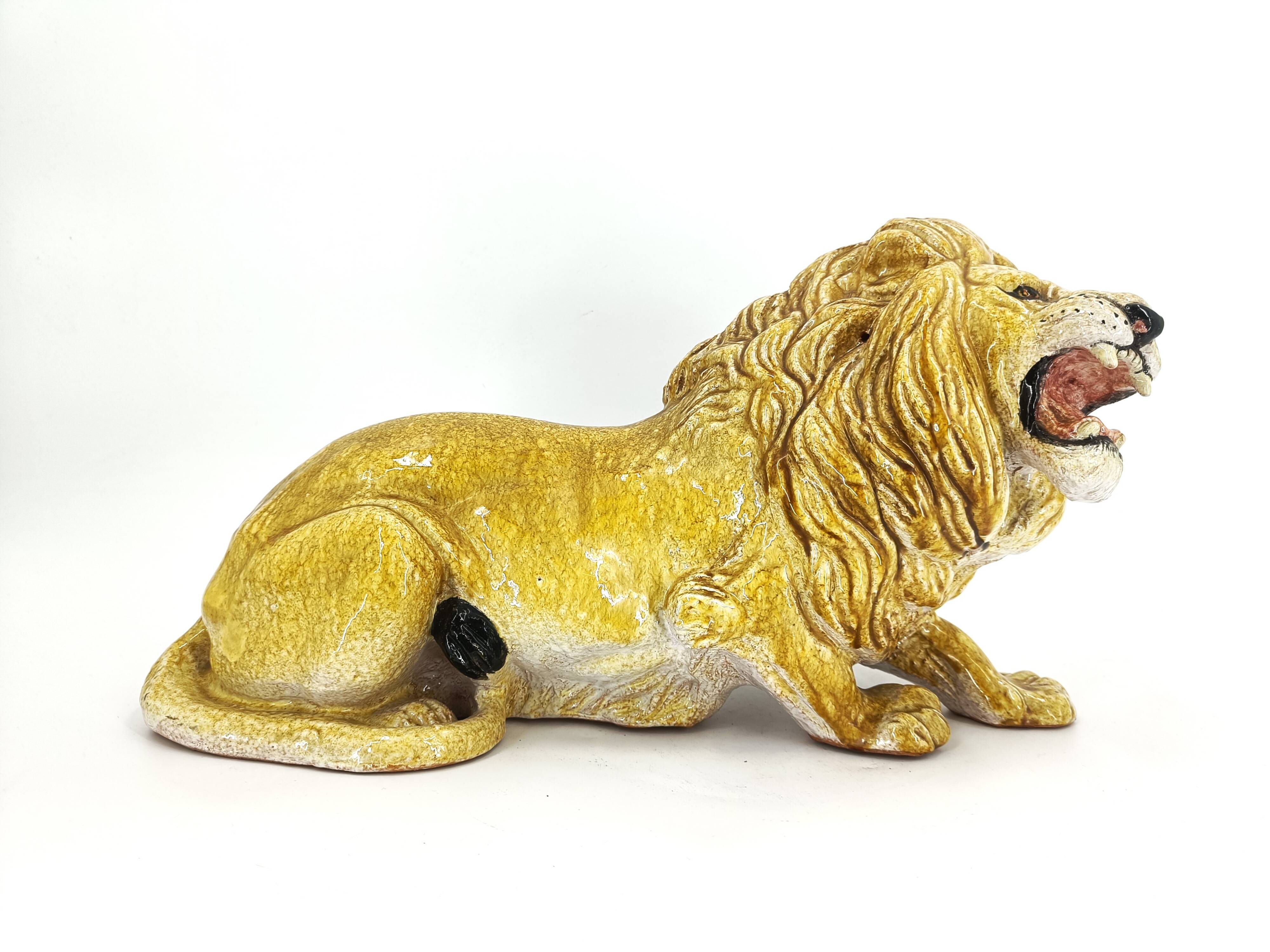 Italian Glazed Terracotta Lion sculpture, 1960s