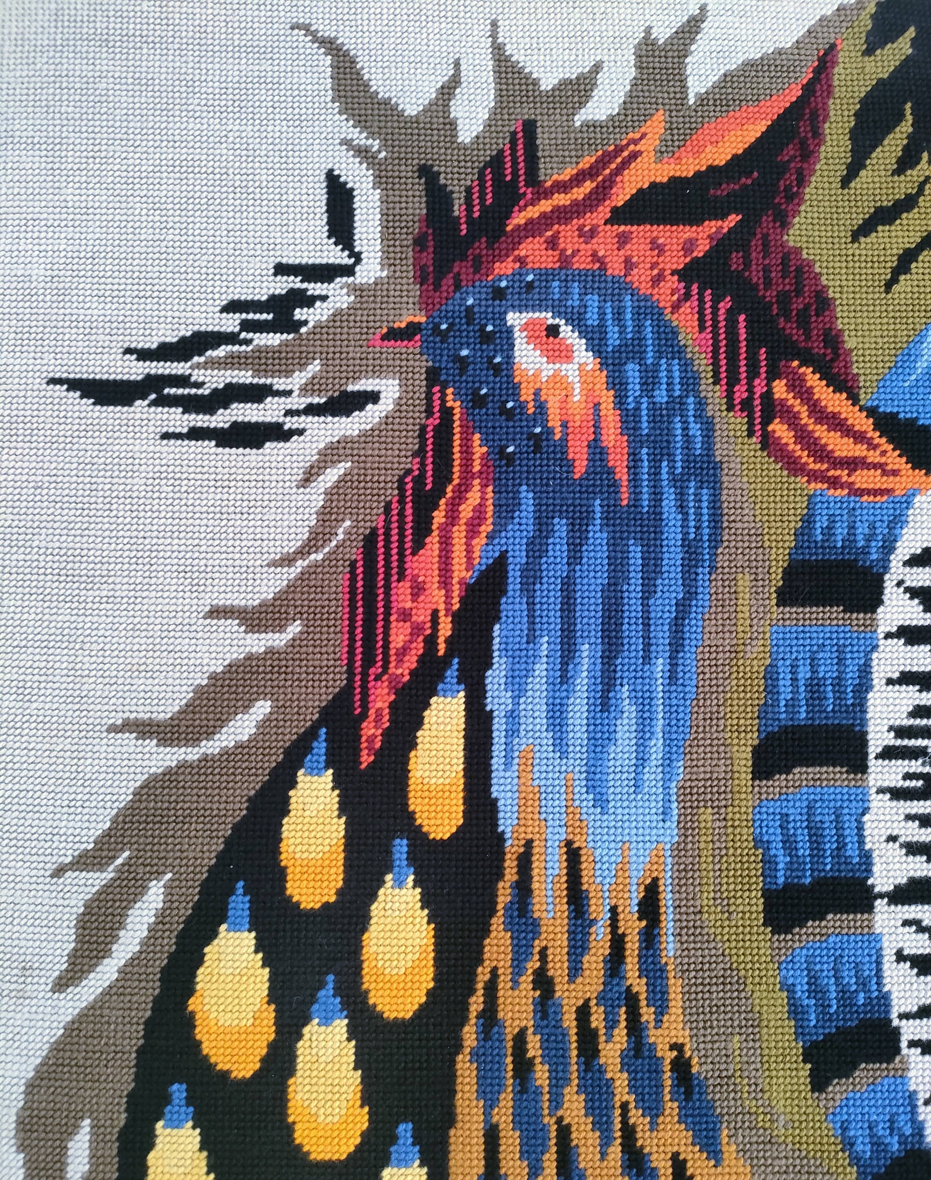 handmade "Aurore" rooster tapestry from the 1970s