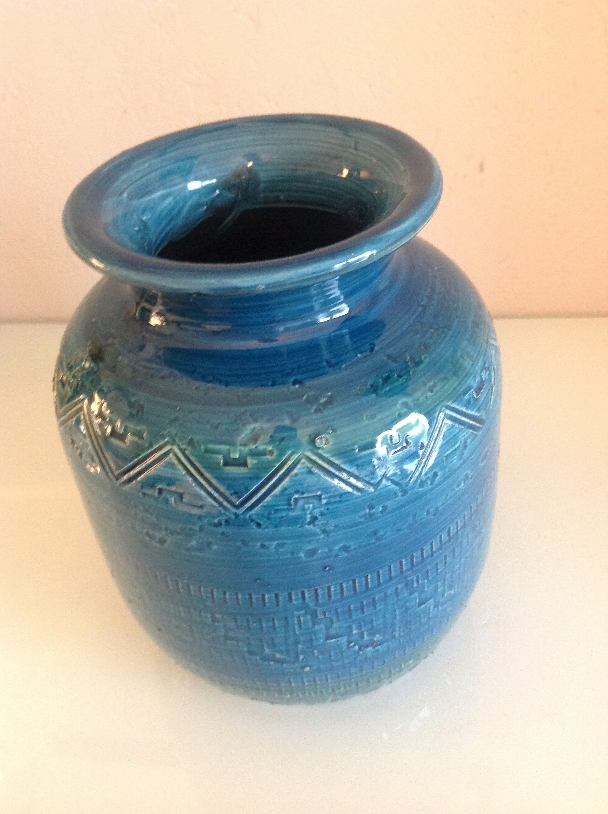 Blue / vintage ceramic ball vase 70s