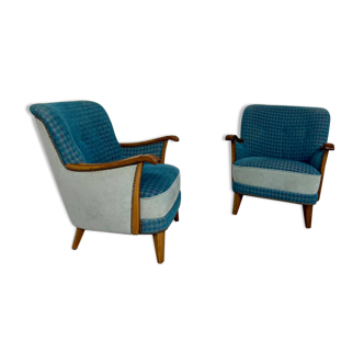 Lot of 2 sculptural Danish design armchairs from the 1940s, vintage.