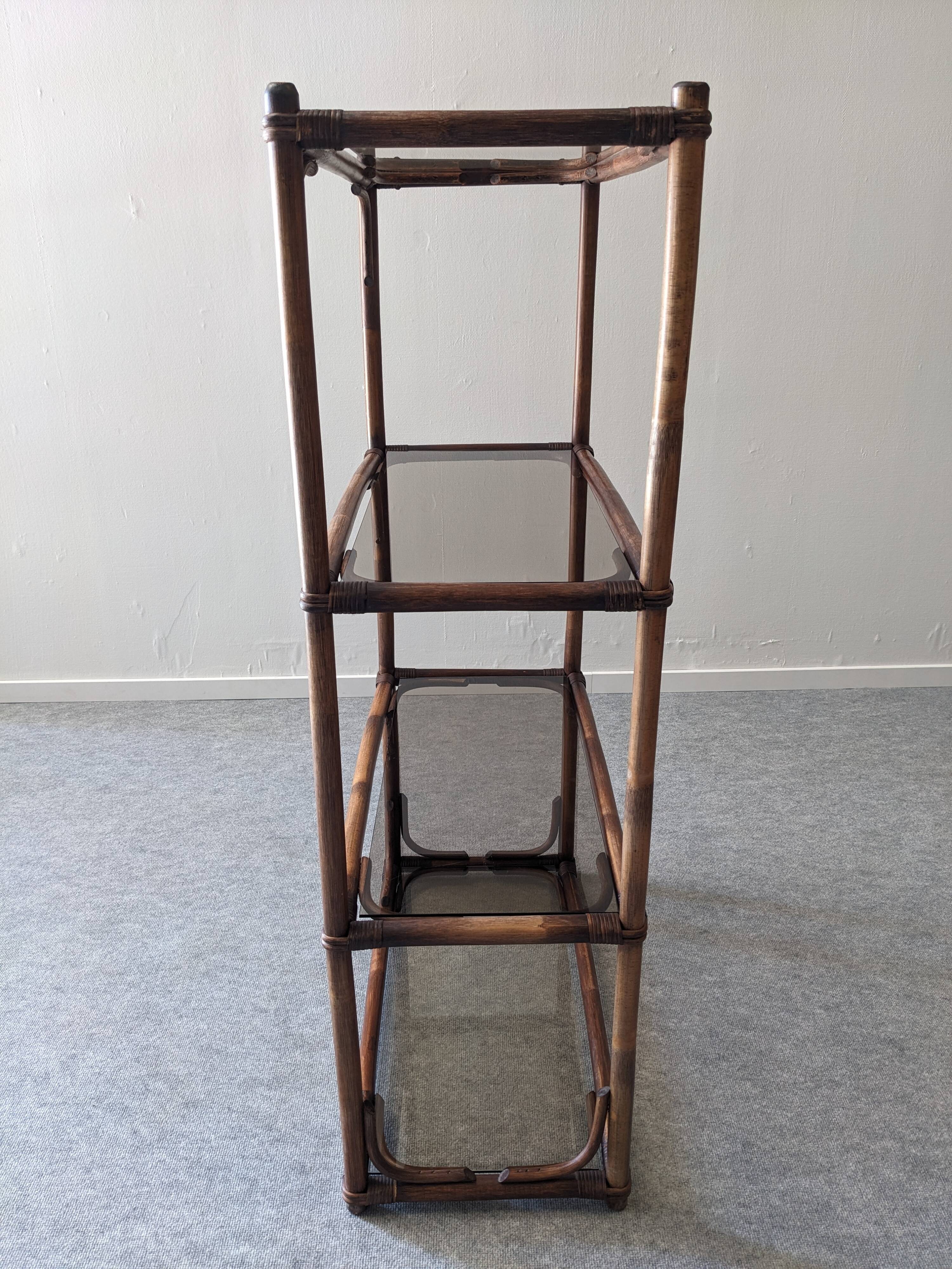 Bamboo shelf with tinted glass, France circa 1970.
