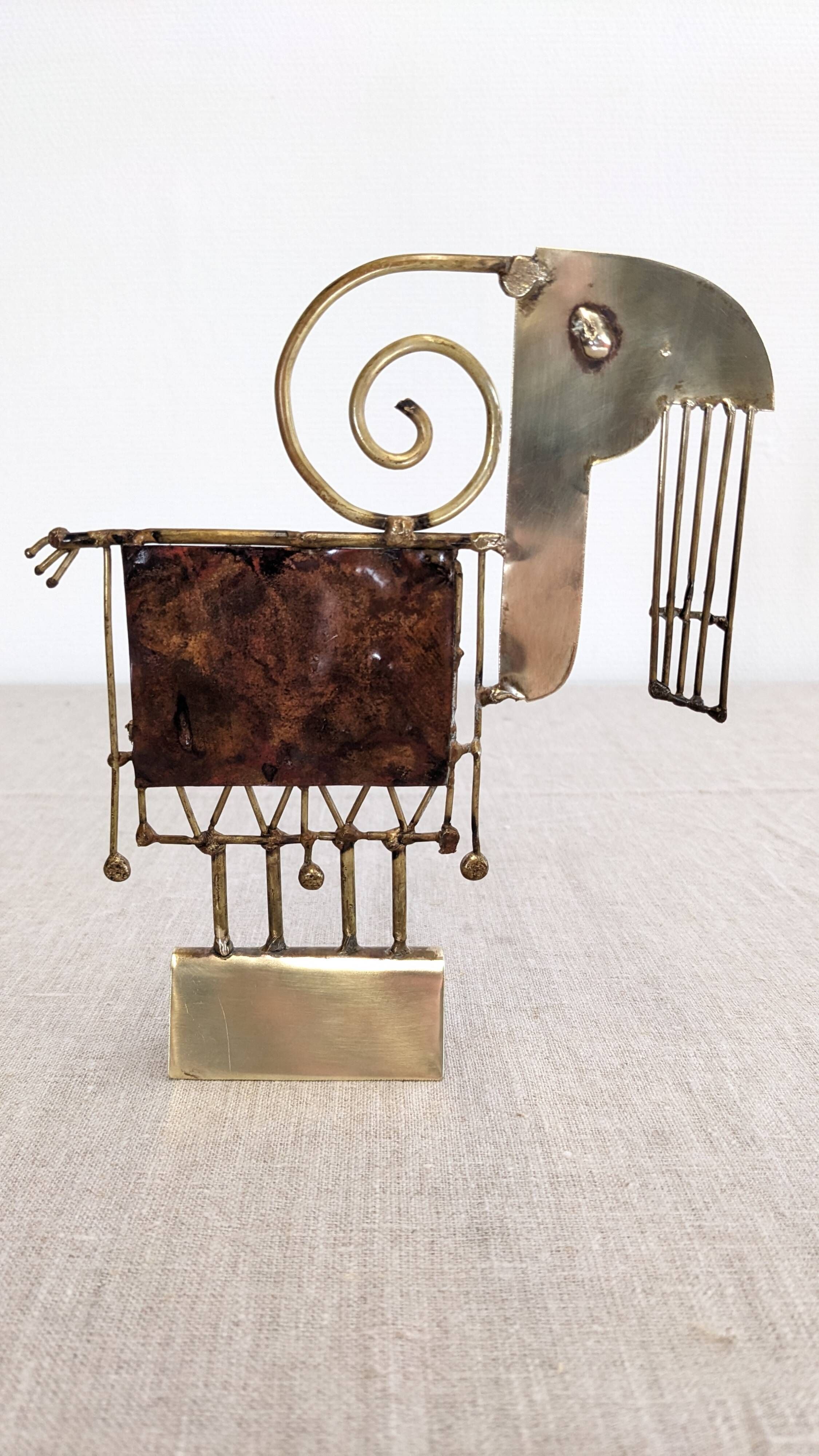 Brutalist sculpture "Goat" in welded brass and copper by Jarc circa 1970