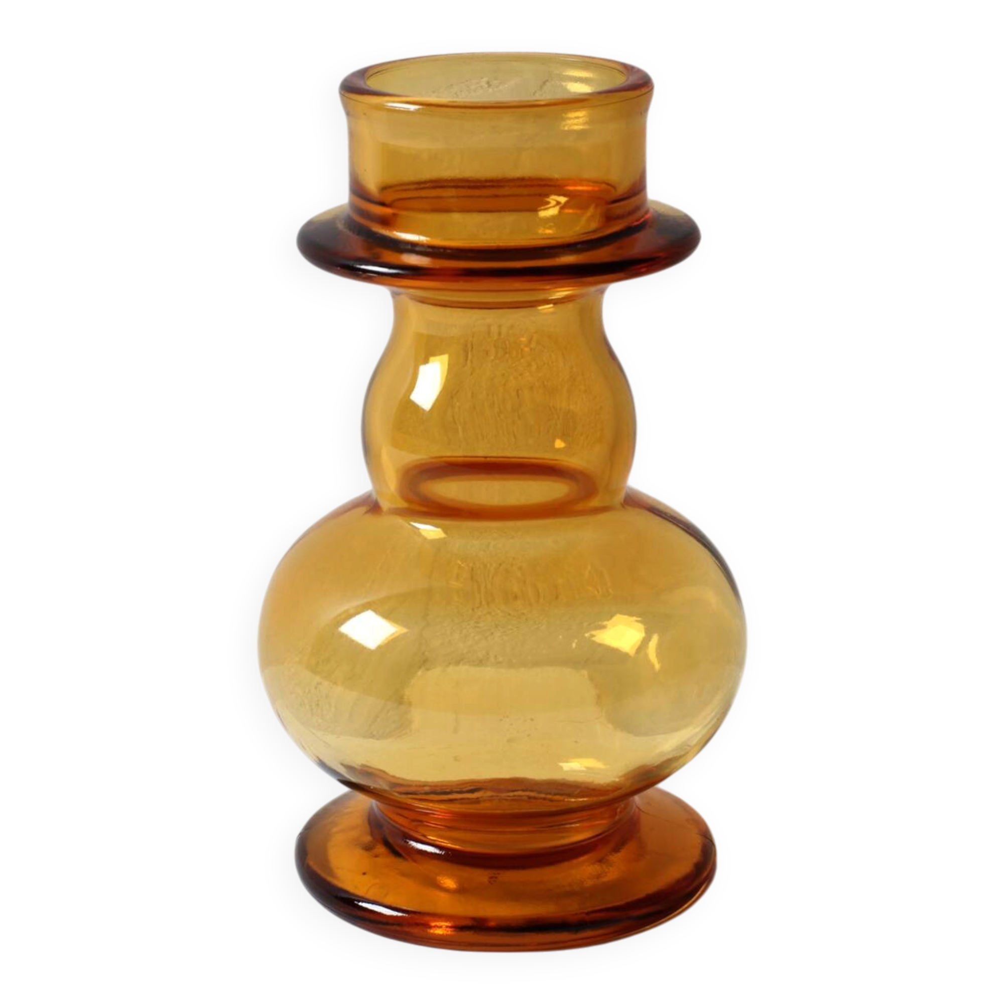 Mid-century Small Amber Honey Pressed Glass Vase / Italy / 1960s