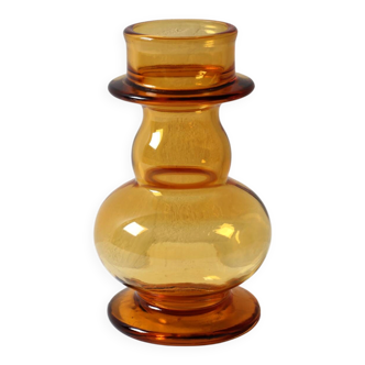 Mid-century Small Amber Honey Pressed Glass Vase / Italy / 1960s