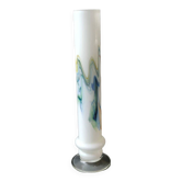 Tubular vase in white opaline, polychrome smoke volutes. Snowflake/Dalian Co. Ltd. High 29 cm