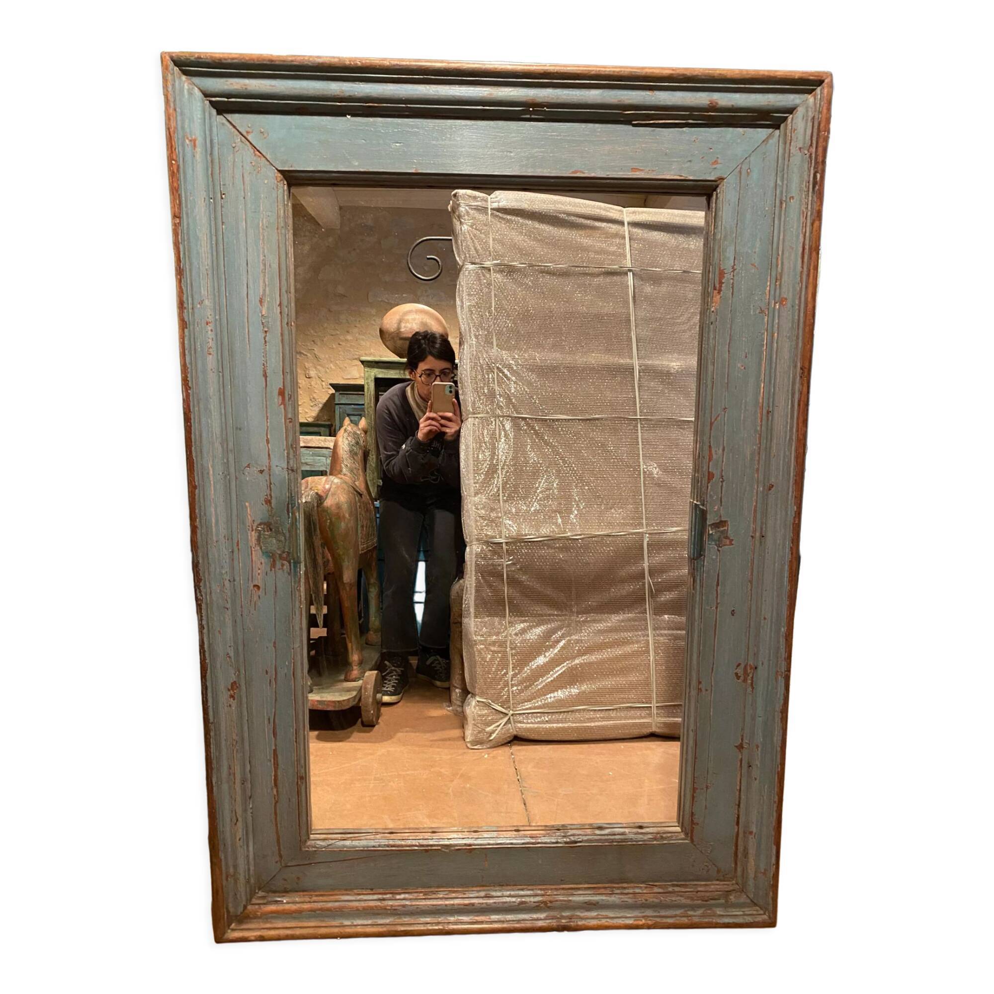 Mirror in blue lacquered wood, 148x102 cm