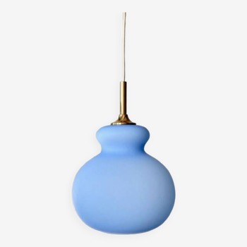 Lampe suspendue vintage Hustadt, verre opale bleu pastel, Allemagne de l'Ouest années 70