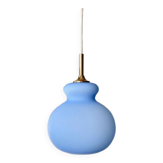 Lampe suspendue vintage Hustadt, verre opale bleu pastel, Allemagne de l'Ouest années 70