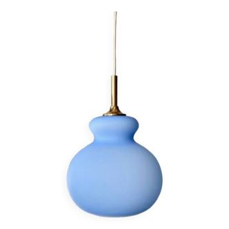 Vintage hanging lamp Hustadt, opal glass pastel blue, West Germany 70's