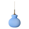 Lampe suspendue vintage Hustadt, verre opale bleu pastel, Allemagne de l'Ouest années 70