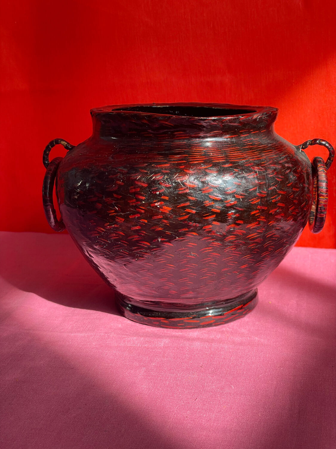 Vintage Japanese woven bamboo vase