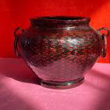 Vintage Japanese woven bamboo vase