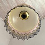 Pendant light in frosted glass and beads