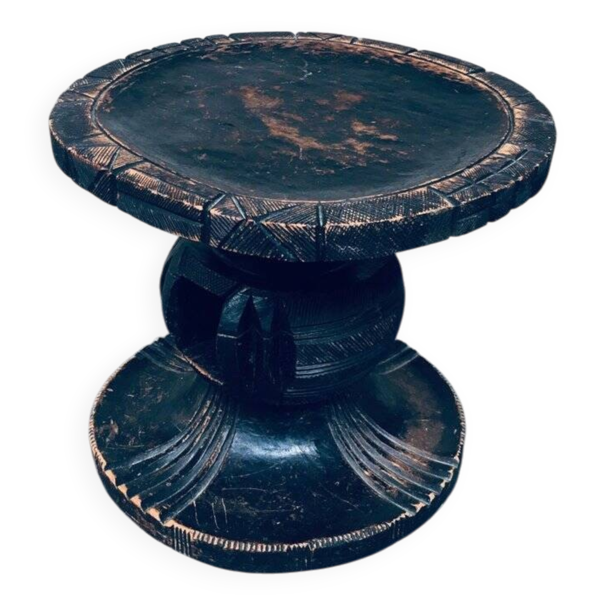 Handcrafted Low Stool in Carved Stained Wood, Africa, 1950s