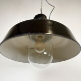 Industrial black enamel lamp with glass cover, 1950s