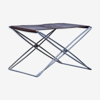 Folding stool in steel and patinated leather by Jorgen Gammelgaard, Denmark 1970