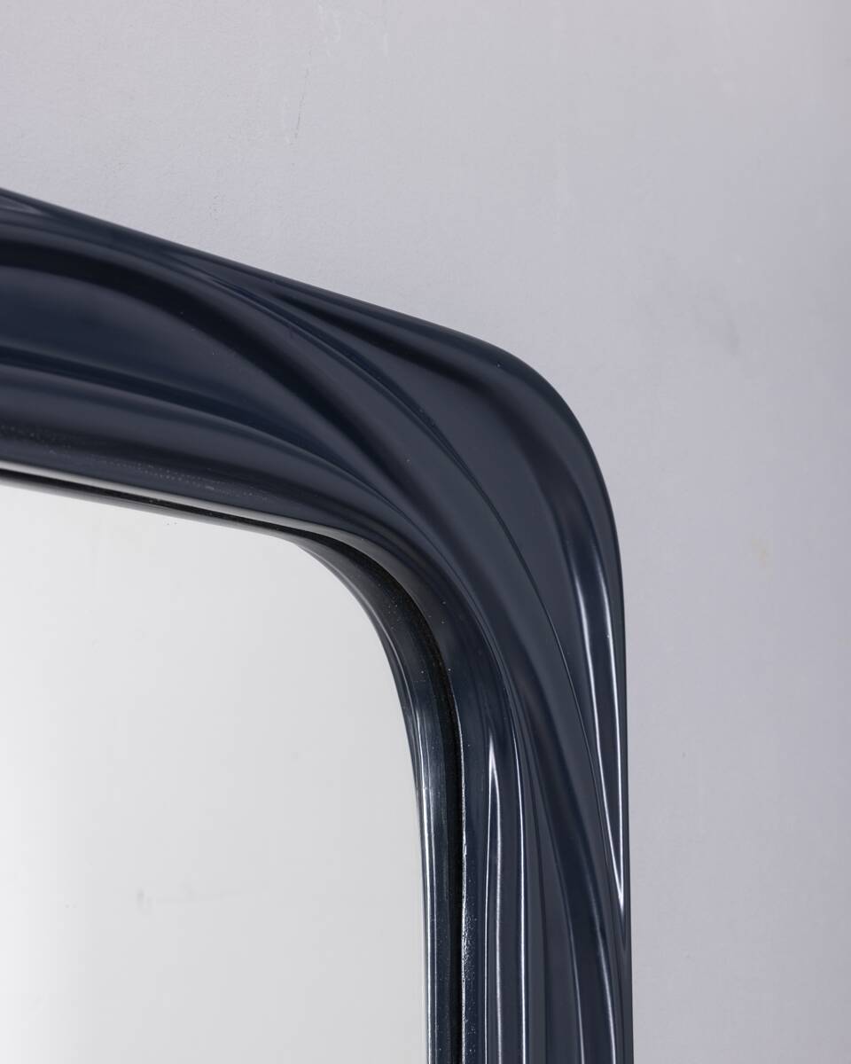 Vintage 1970s square wall mirror in blue plastic, Italian design