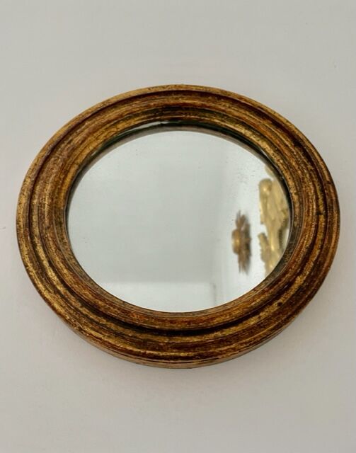 Miroir rond vintage en bois doré 25cm