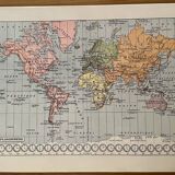 1928 Map of the Earth Planisphere Lithograph