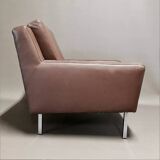 Fauteuil cuir marron design classique scandinave 1950