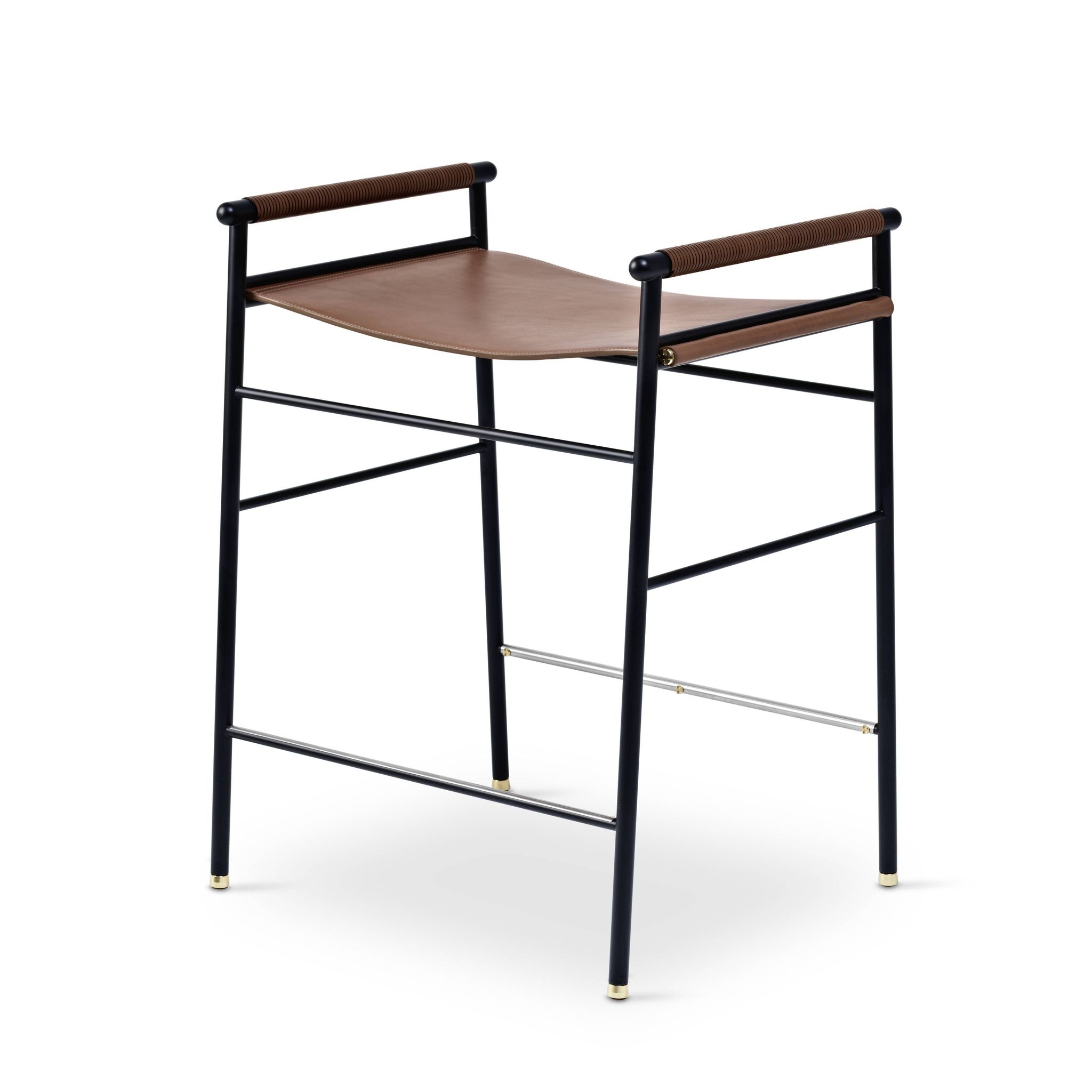 Tabouret de bar Artisan Classic contemporain en cuir marron foncé