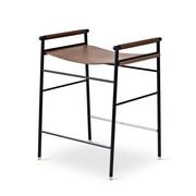 Tabouret de bar Artisan Classic contemporain en cuir marron foncé