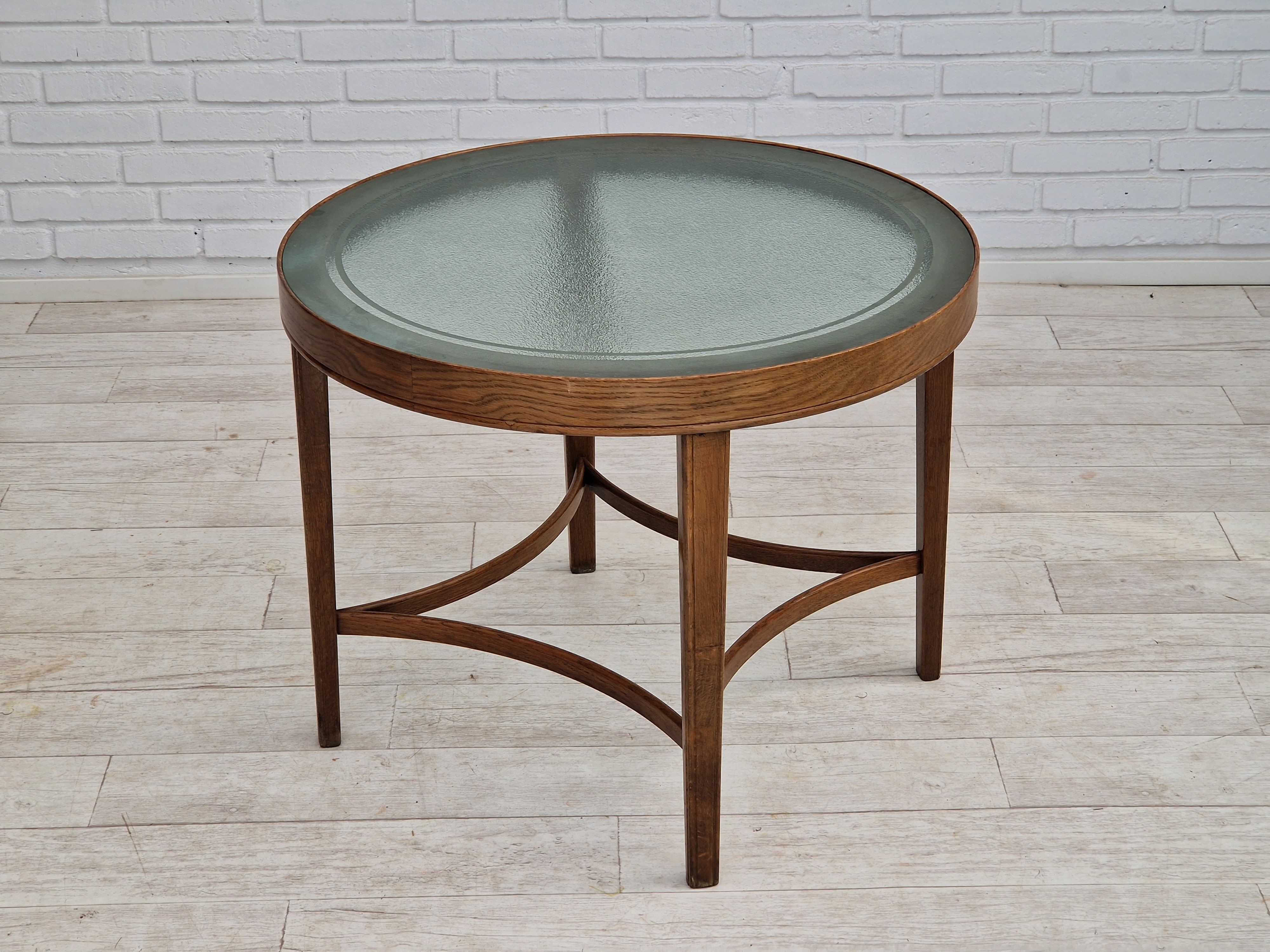1950s, danish design, coffee table, glass, oak wood, original condition.