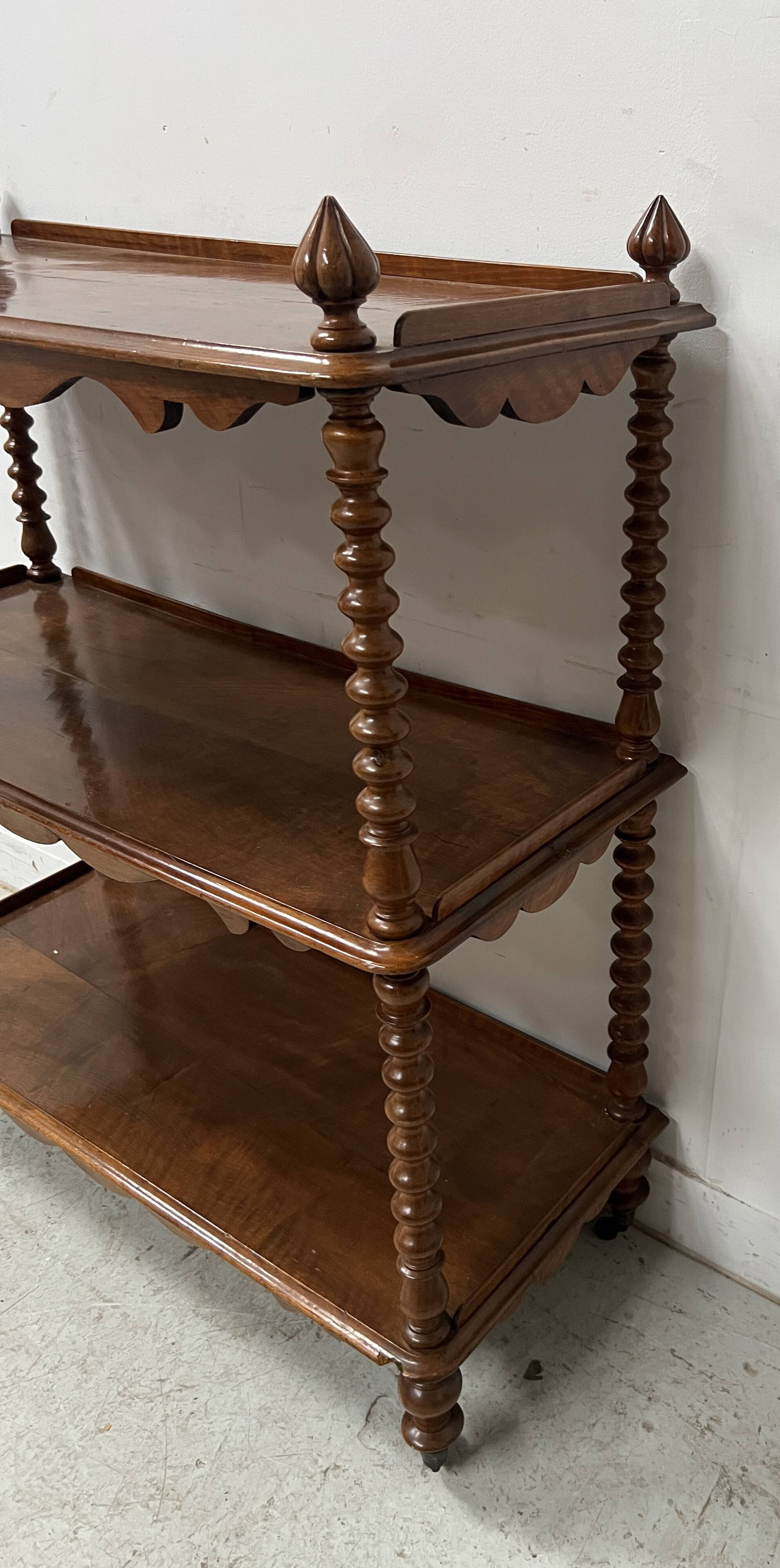 Napoleon III console table with three shelves in mahogany and veneer, 19th century
