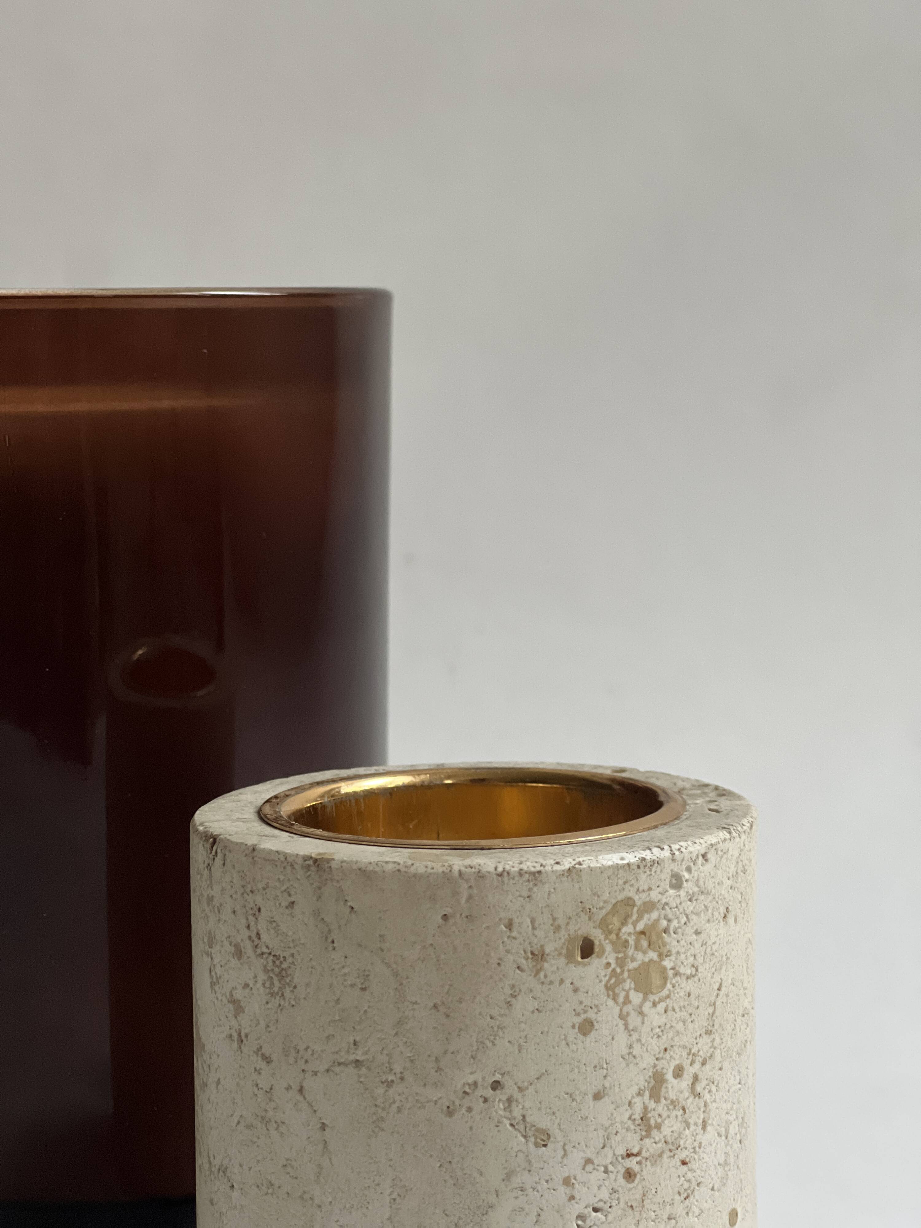 Cylindrical travertine candlestick by Fratelli Mannelli, Italian design 1970