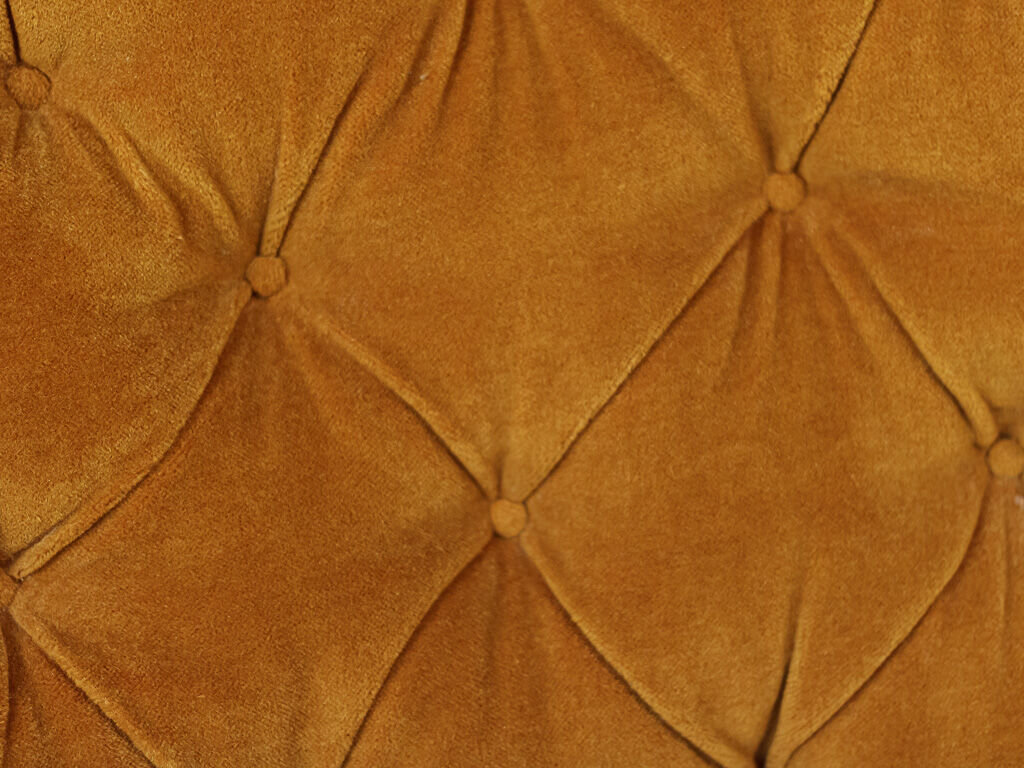 Yellow velvet padded toad sofa and wooden feet