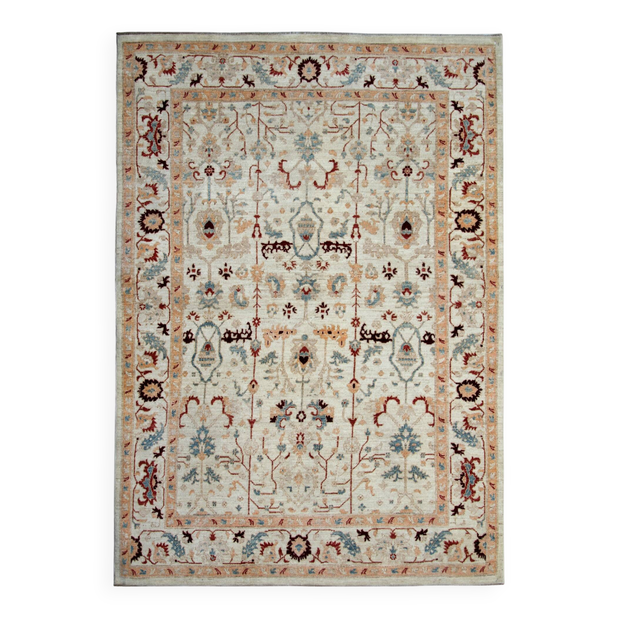 Handmade Cream Wool Floral Rug, Modern Oriental Living Room Carpet