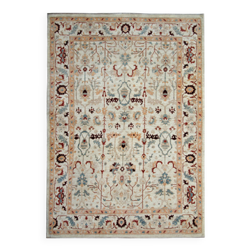 Handmade Cream Wool Floral Rug, Modern Oriental Living Room Carpet