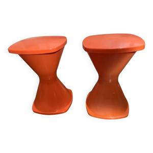 2 tabourets vintage orange