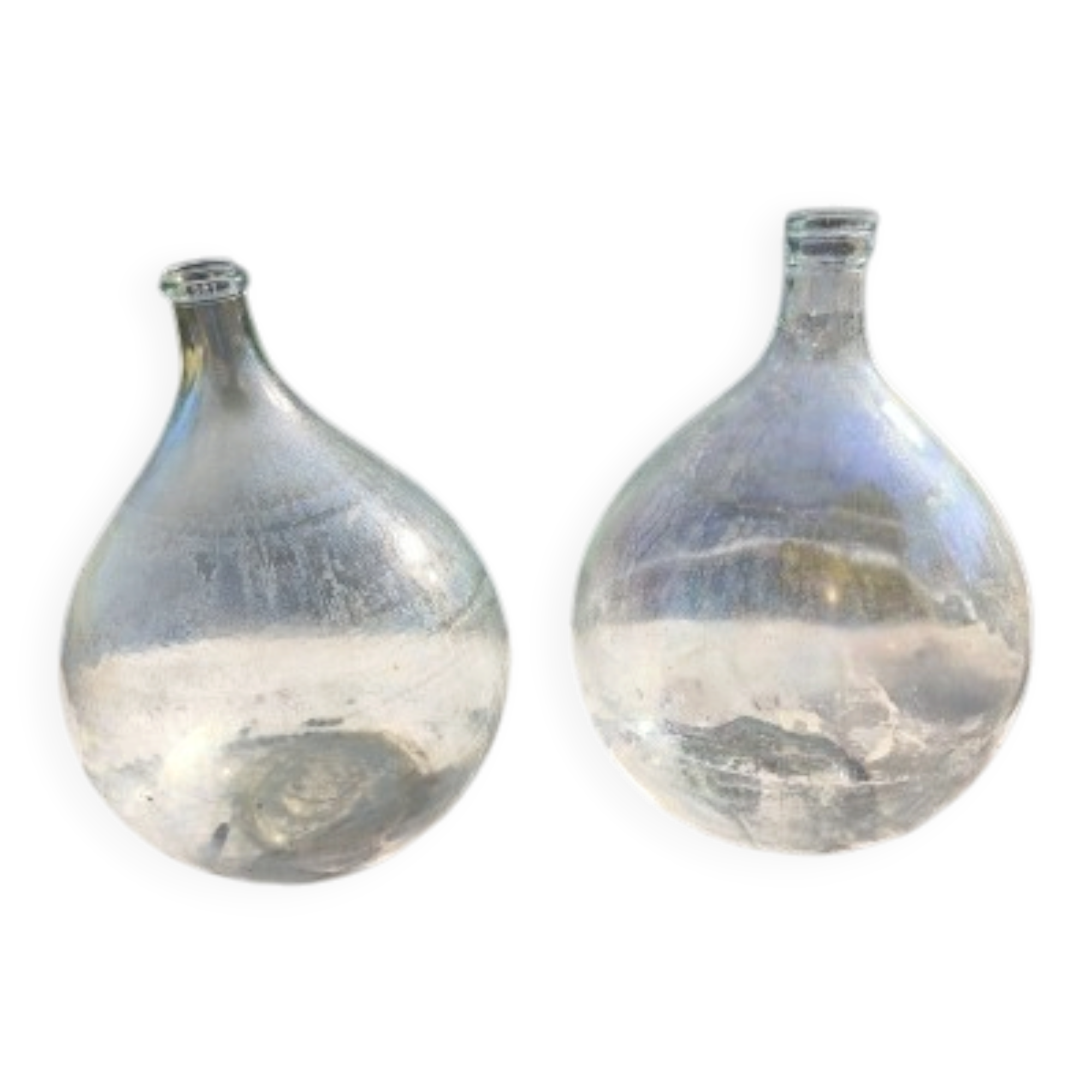 Set of 2 antique glass demijohns.