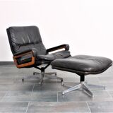 Armchair and footstool by André Vandenbeuck for Strässle in black leather