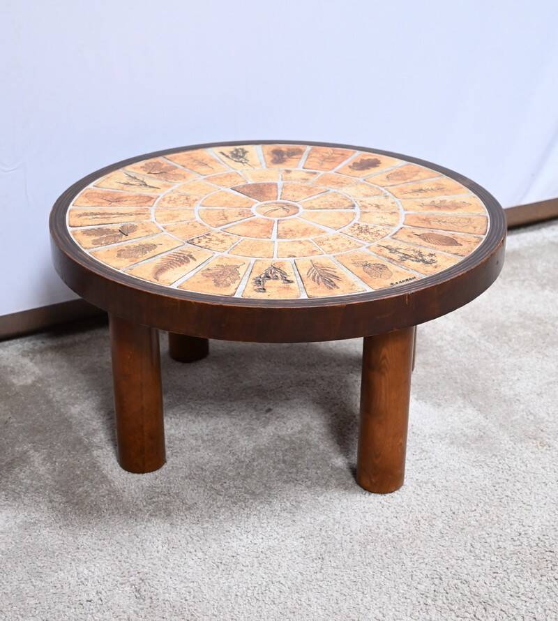 Small Salon Table in Ceramic by Vallauris, signed R.Capron, Collection Les Herbiers - 1960