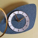 Vintage formica clock silent asymmetrical wall pendulum "Round golden green"