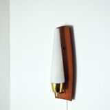 Scandinavian Modern Danish Wall Light in Teak, Brass and Opaline Glass, 1960s