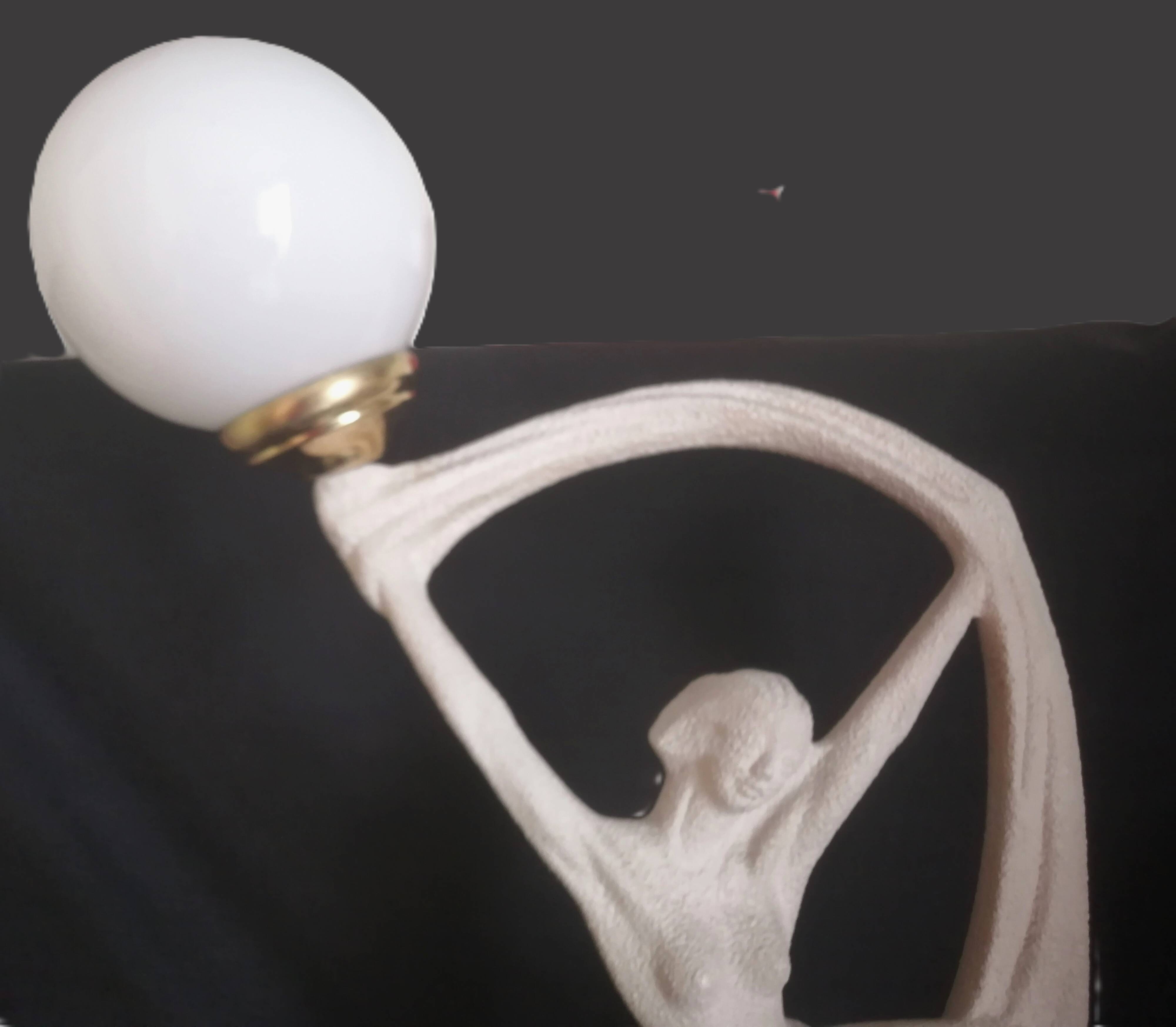 Art Deco lamp with stoneware resin sculpture, 1960s