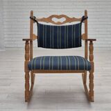1970s, Danish design, oak wood rocking chair with footstool, furniture wool, original condition.