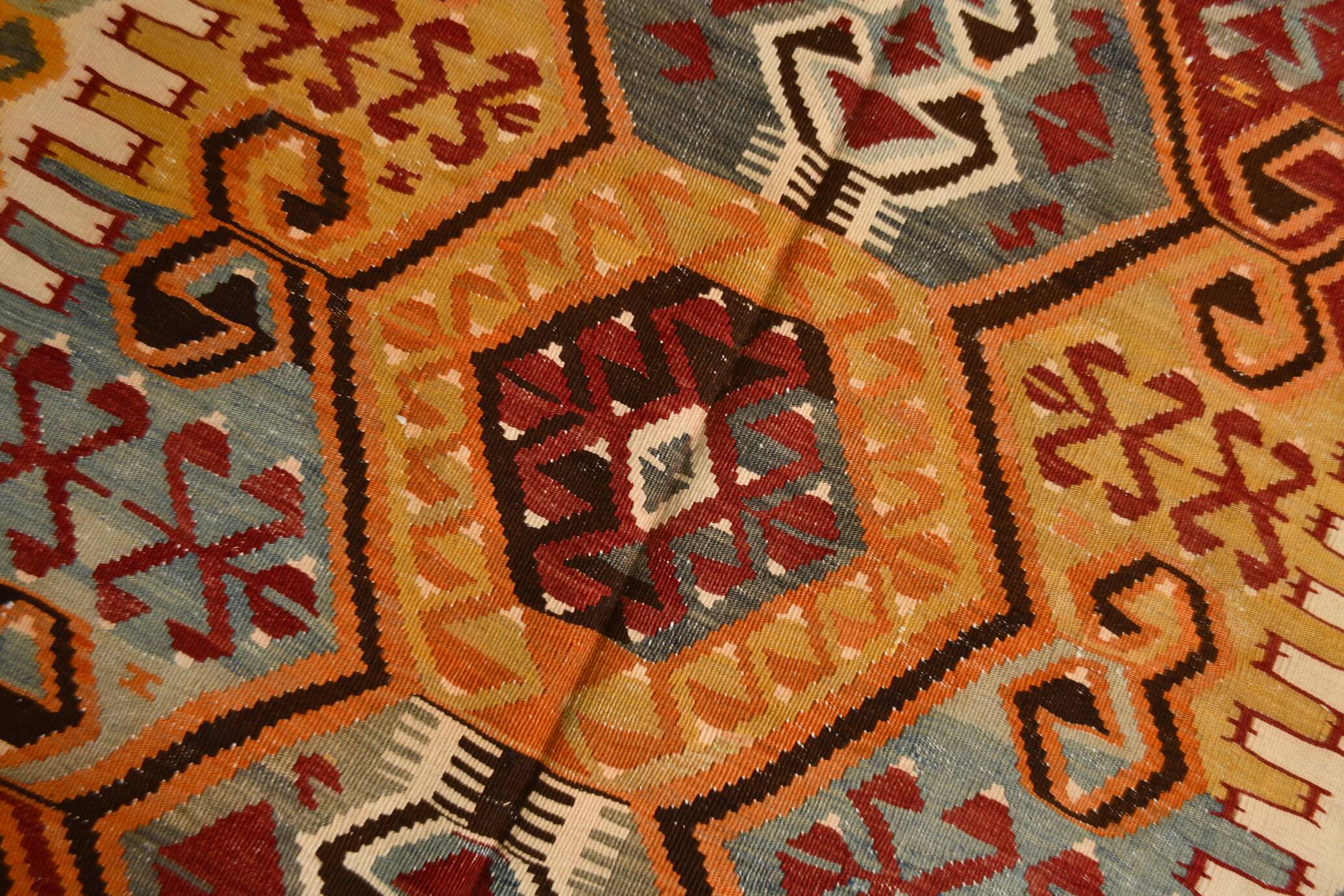 5x10 Red & Orange Geometric Vintage Kilim Rug,142x302Cm