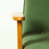 Modern fauteuil chêne clair vert forêt velvet 1962 design by Chierovski milieu de siècle