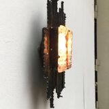 Vintage Italian brutalist wall light in wrought iron by Albano Poli for Poliarte, set of 2.